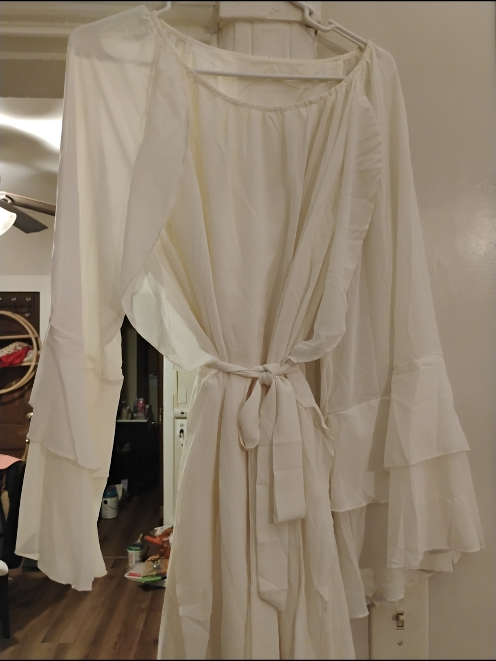 Women's Cream Mini Dress with Ruffle Sleeves NWOT - Picture 9 of 9
